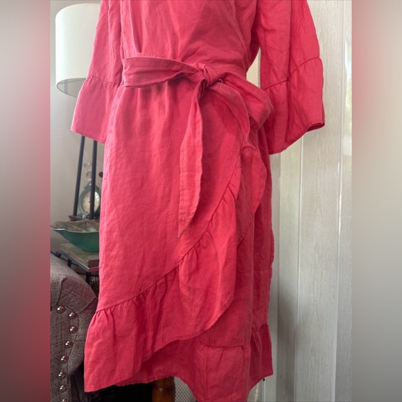 NWT Anthropologie 4our Dreamers Women's Pink Linen  Wrap Dress Size Large - Picture 6 of 11